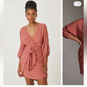 Rust Wrap Dress with Tie Front